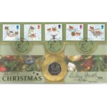Lesley Joseph signed Christmas Robins 2001 Benham official coin FDC PNC. C01/94 full set of stamps