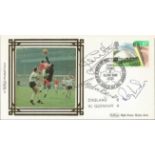 Jack Charlton, Gordon Banks and Ray Wilson signed Benham small silk. Good Condition. All signed