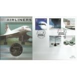 Airliners Benham official 2002 coin FDC PNC. C02/100 Concorde illustration Isle of Man Boeing 747