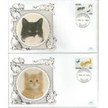 Cats Benham silk FDC collection. 47 covers in green suede album. Good Condition. All signed items