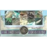 Babs Powell signed Coastlines 2002 Benham coin FDC PNC. C02/98 full set of stamps with Gibraltar