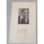 George Arliss signature piece, mounted below b/w photo. 1868 - 1946 was an English actor, author,