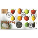 Fruit and VE coin Benham official FDC PNC. 1 crown Gibraltar coin inset. 25/3/03 Chipping Preston