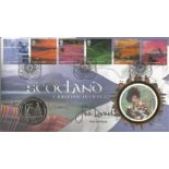 Dame Judi Dench signed coin Benham official FDC PNC. 1 crown coin inset. 15/7/03. Aviemore postmark.