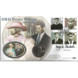 Ingrid Seward signed HRH Prince William of Wales coin Benham official FDC PNC. 1 £5 coin inset. 17/