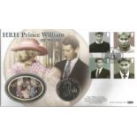 HRH Prince William of Wales coin Benham official FDC PNC. 1 £5 coin inset. 17/6/03 London