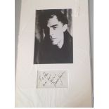 Derek Jarman signature piece, mounted below b/w photo. 1942 - 1994 was an English film director,