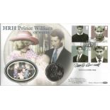 David Cornell FRSA FRBS signed HRH Prince William of Wales coin Benham official FDC PNC. 1 £5 coin