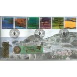 Giants Causeway coin FDC PNC. 1 £1 crown coin inset. 16/3/2004 Bushmills County Antrim. Good