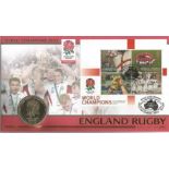 England Rugby World Champions coin FDC PNC. 1 medal coin inset. 19/12/2003 Rugby. Good condition.