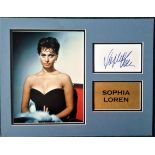 Sophia Loren signature piece, mounted alongside 12x8 colour photo. Mounted to approx. overall size