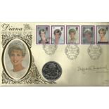 Diana Princess of Wales signed coin FDC PNC. 1 Bosna Hercegovina 5 Marka coin inset. Signed