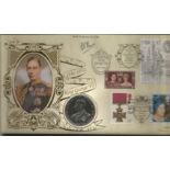 King George V1 signed coin FDC PNC. 1 George V1 crown coin inset. Signed by R.V. Moore GC, CBE. 10/