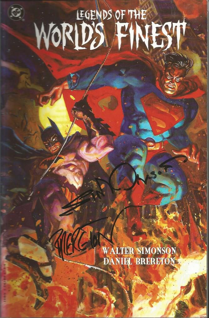 Daniel Brereton and one other signed Legends of the Worlds Finest book. Signed on front cover.