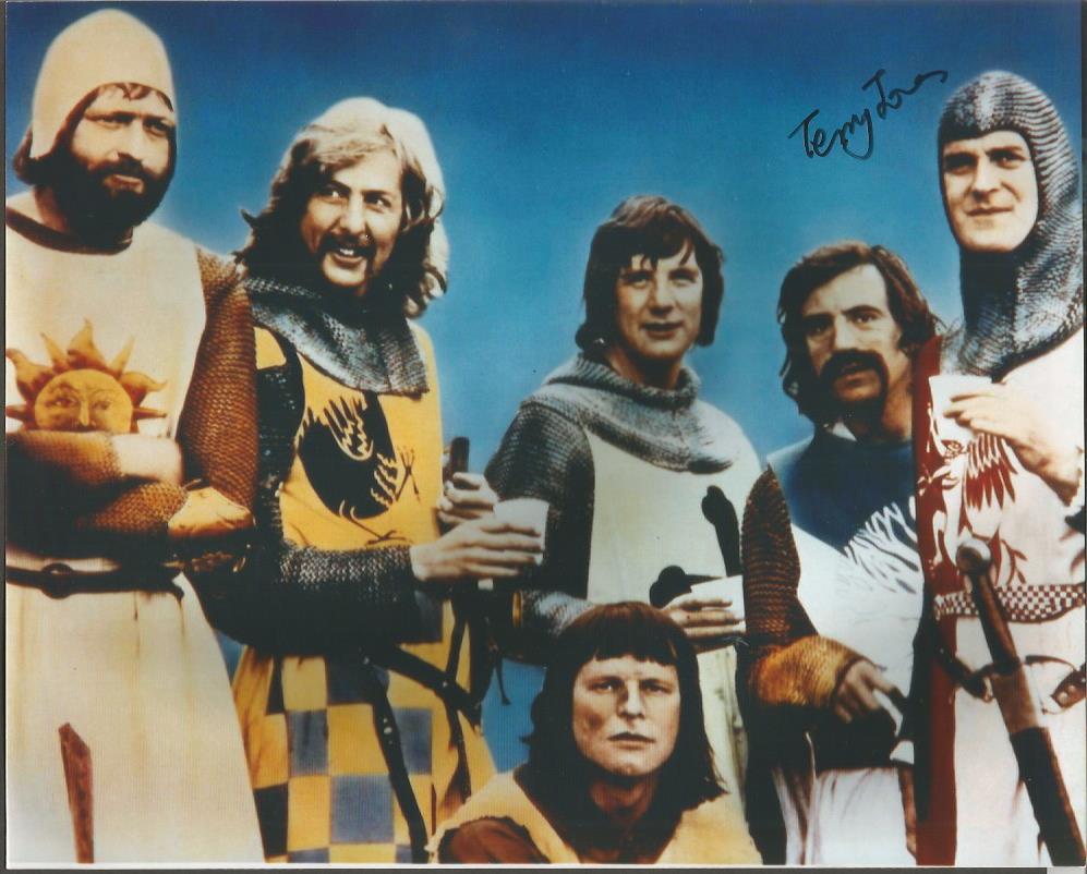Terry Jones signed 10x8 colour photo. Photo of Monty Python sketch. Welsh actor, writer, comedian,