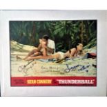 Claudine Auger, Luciano Paluzzi and Lois Maxwell signed colour Thunderball photo. Mounted to approx.