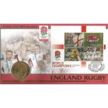 England Rugby World Champions coin FDC PNC. 1 £5 coin inset. 19/12/2003London. Good condition. All