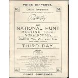 1933 March Cheltenham The National hunt meeting third Day Horse Racing race card programme. UNSIGNED