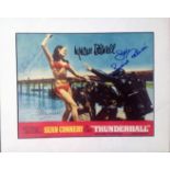 Claudine Auger, Luciano Paluzzi and Lois Maxwell signed colour Thunderball photo. Mounted to approx.