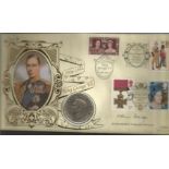 King George V1 signed coin FDC PNC. 1 George V1 crown coin inset. Signed by Lt. Comdr. J. Bridge GC,