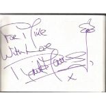 Autograph book containing 6x4 signed white cards. 30+ signatures. Dedicated to Mike/Michael. On