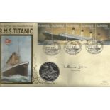 R.M.S. Titanic signed coin FDC PNC. 1 Republic of Liberia $5 coin inset. Signed Milvina Dean. Good
