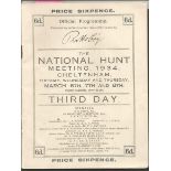 1934 March Cheltenham The National Hunt meeting third Day Horse Racing race card programme. UNSIGNED