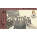 The Formation of the Suffragettes Centenary coin FDC PNC. 1 50p coin inset. 10/10/2003 Manchester.