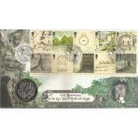 The Epic Tale of Myth and Magic 50th Anniversary coin FDC PNC. 1 Isle of Man crown coin inset. 26/