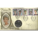 Diana Princess of Wales signed coin FDC PNC. 1 Bosna Hercegovina 5 Marka coin inset. Signed Lord