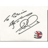 Nigel Mansell small signature piece. British former racing driver who won both the Formula One World