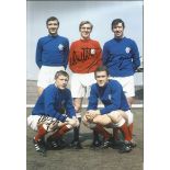 Signed 12 X 8 Football Photo Rangers, Superb Image Depicting Several Rangers Players Posing For