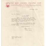 Peter Cotes signed 1946 typed letter on New Lindsey Theatre Club letterhead confirming Dennis