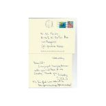 Lizabeth Scott handwritten note in original mailing envelope on personalized note card. The note