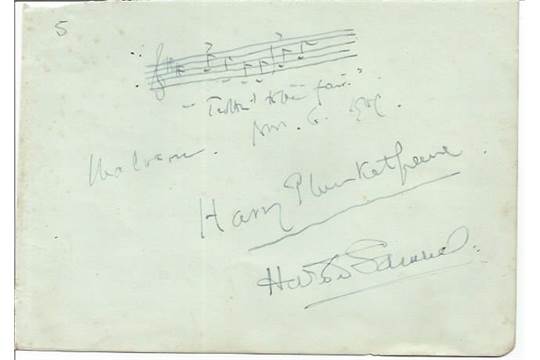 Harry Plunket Greene and Harold Samuel signed autograph album page with music score. Harry Plunket