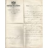 1872 Ministero Della Marina stationary with hand written letter. Good Condition. All signed items