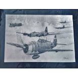 World war 2 aviation print 26x20 b/w print Little Friends signed by the Artist Matt Holness. B17