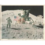 Jim Irwin Apollo 15 moonwalker signed 10 x 8 b/w of him on the moon. Has printed inscription. Good