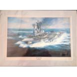 Royal Navy 26x19 mounted coloured print H.M.S Ark Royal by the artist Robert Taylor unsigned. Good