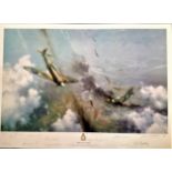 World War 2 Battle of Britain aviation print Battle over London signed by 11 pilots