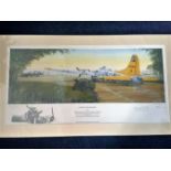 World war 2 aviation print. Sunrise over Lavenham 32x18 aces edition 2 of 5 coloured print mounted