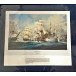 Royal Navy 24x21 mounted coloured print battle of Trafalgar by the artist Robert Taylor signed by