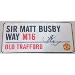 Sir Matt Busby signed replica road sign. Good Condition. All signed items come with our