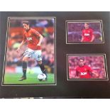 Adnan Januzag signed colour Manchester Utd photo. Mounted with 2 other photos. Approx. overall