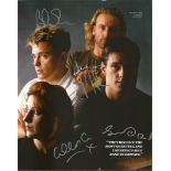 New Order signed 10x8 colour magazine page. Signed by Bernard Summer, Stephen Morris, Gillian