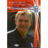 Sir Trevor Brooking signed 6x4 colour card. former England international footballer, manager, pundit