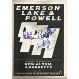 Emerson Lake & Powell signed A4 b/w magazine page. Signed by Cozy Powell, Keith Emerson, Greg