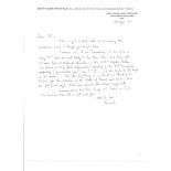 Sir Frank Whittle hand written letter 1987 on his own personal stationary regarding lunch with