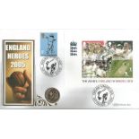 England Heroes 2005 The Ashes Winners coin cover. Benham official FDC PNC, with 1997 Isle of Man £