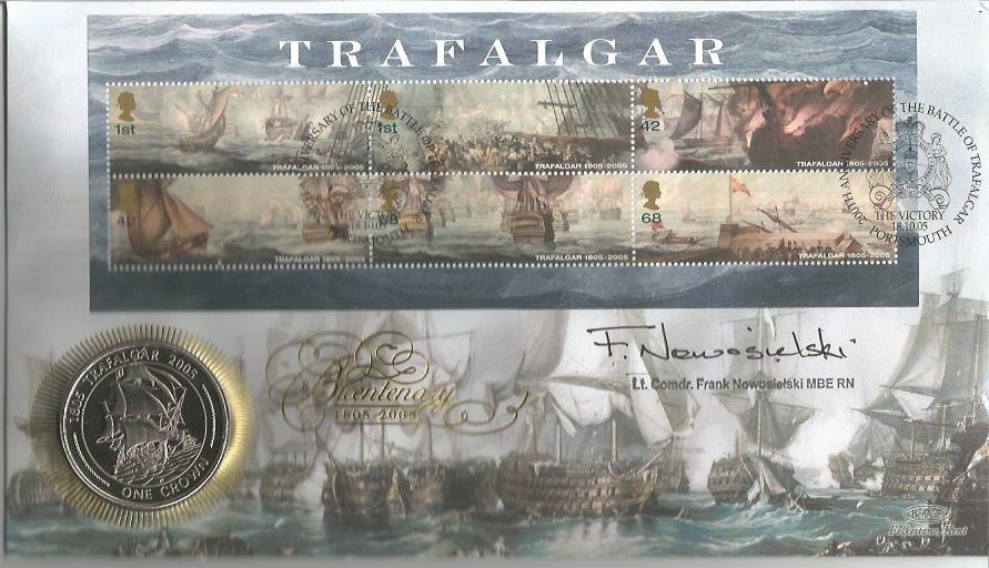 Lt. Comdr. Frank Nowosielski MBE, RN. Signed Trafalgar Bicentenary of the Battle of Trafalgar coin